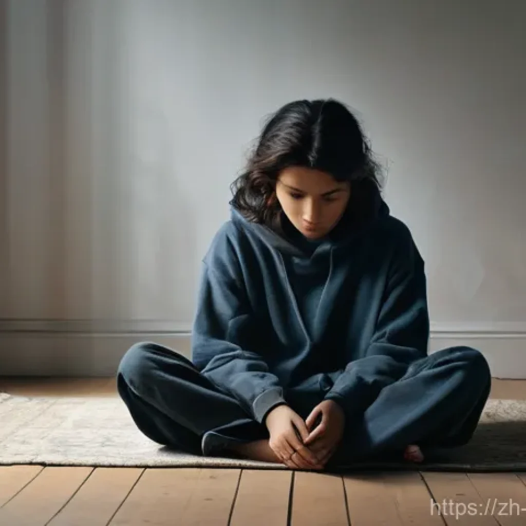 범죄 피해자 정신적 충격 - **Prompt:** A young adult, dressed in comfortable, loose-fitting clothes, sits alone on the floor in...