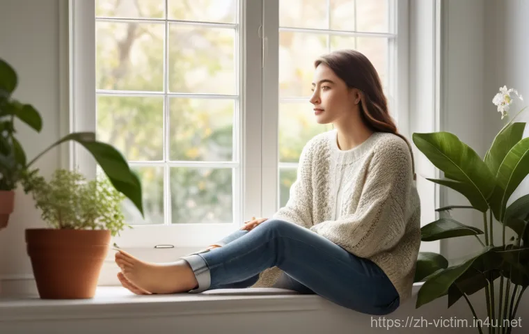 범죄 피해자 심리 상담 및 지원 효과 - **Prompt 1: Serene Recovery and Inner Strength**
    "A young adult woman, in her late 20s, with a g...