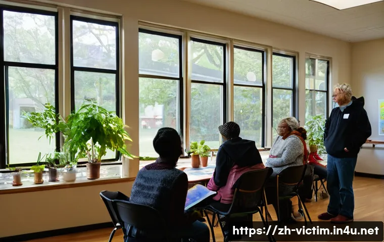 범죄 피해자 보호 프로그램 신청 - **"Community of Hope and Support"**
    A vibrant, warmly lit community center bustling with diverse...