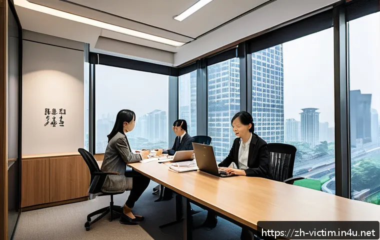 범죄 피해자 보호 센터 위치 - A modern Chinese urban legal aid center interior scene, featuring diverse professionals including la...