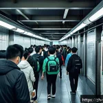 범죄 피해자 긴급 대피소 - A modern urban subway station during an emergency drill, showing diverse adults and teenagers calmly...