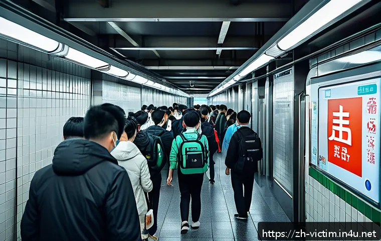 범죄 피해자 긴급 대피소 - A modern urban subway station during an emergency drill, showing diverse adults and teenagers calmly...